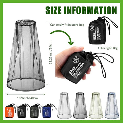 HESTYA 4 Pack Mosquito Net Mesh for Head Face Neck Fly Netting Hood from Bugs Gnats No See Net with Carry Bags for Outdoor