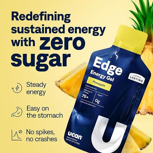 UCAN Edge Energy Gel Shots, Pineapple (12, 1.87 Ounce Packets) for Running, Training, Workouts, Fitness, Cycling, Crossfit | Sugar-Free, Vegan, & Keto Friendly Energy Supplement