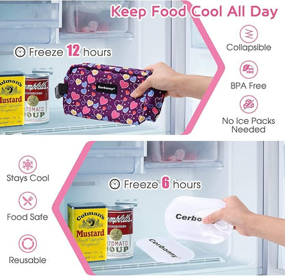Cerbonny Freezable Lunch Cooler for Work, School, Travel - Leak-proof Insulated Bag for Kids/Adults, Fits Yogurt (Purple Heart)