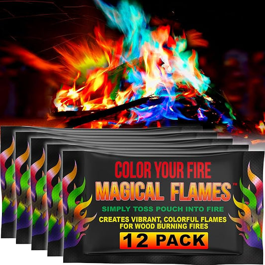 Magical Flames Fire Color Changing Packets Fire Pit (12 Pack), Fire Color Packets for Camping Essentials, Campfire, Bonfire & Fireplaces, Campfire Accessories