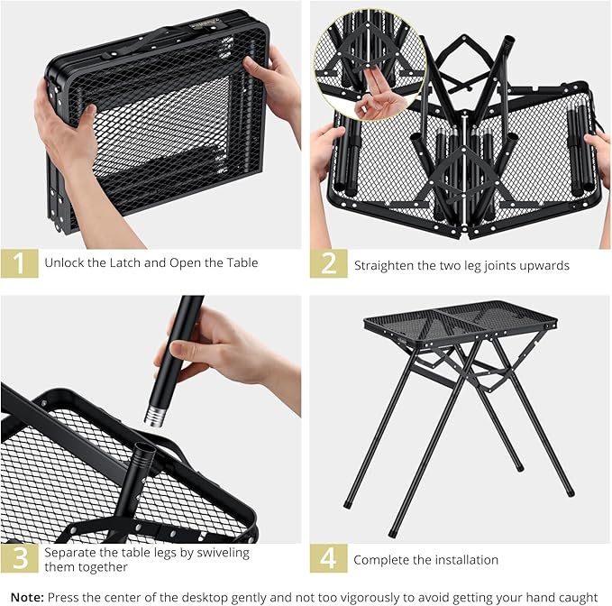 2ft Sturdy Folding Grill Table, Supports 180 Lbs, 2 Adjustable Height 28” Portable Grill Table, Heat-Resistant Tabletop, Folding Metal Table for Camping BBQ Cooking Backyard, 24" X 16", Black