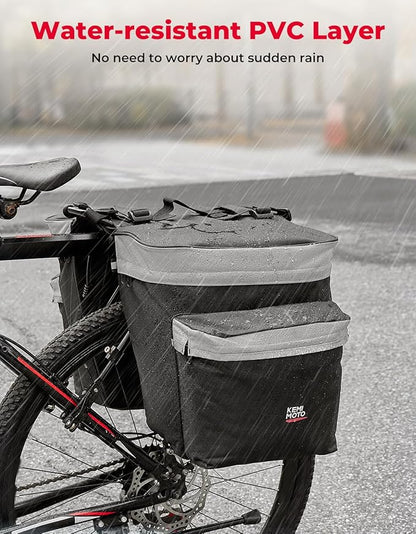KEMIMOTO Bike Bag Bicycle Panniers Rear Rack Bag, 34L Large Capacity Water Resistant Bicycle Trunk Bag, Bike Saddle Bag for Grocery Shopping, Support for Width Less Than 6 inches Bike Rack, Grey