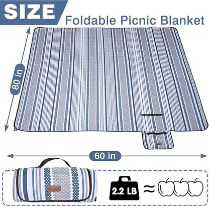 Oversized Waterproof Picnic Mat, Outdoor Beach Mat. Suitable for Camping, Outdoor, Beach, Party and Concert. (Dark Blue & Gray, 80" x 60")