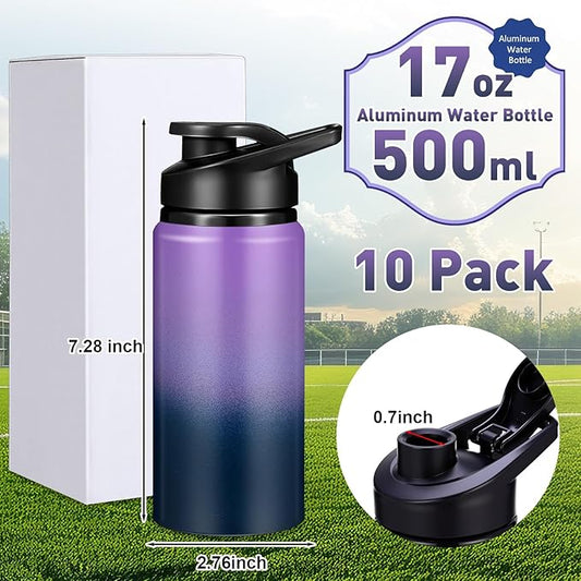 10 Pcs Reusable Aluminum Water Bottles Bulk Multicolor Outdoor Sports Water Bottles for Travel Gym Cycling Camping, Snap Lid