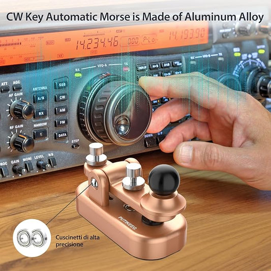 Mini Morse Radio Key CW HAM Send Telegram Double Paddle Morse Code Key with Aluminum Alloy Body Base Gold(S)