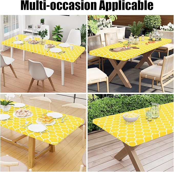 Smiry Rectangle Picnic Table Cover, Waterproof Elastic Fitted Camping Tablecloths for 4 Foot Tables, Wipeable Flannel Backed Vinyl Tablecloth Protector for Indoor, Outdoor (Yellow, 30x48 Inches)