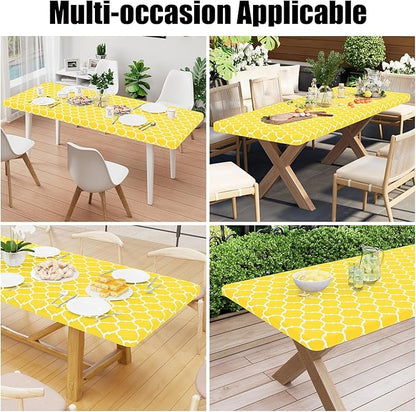 Smiry Rectangle Picnic Table Cover, Waterproof Elastic Fitted Camping Tablecloths for 4 Foot Tables, Wipeable Flannel Backed Vinyl Tablecloth Protector for Indoor, Outdoor (Yellow, 30x48 Inches)