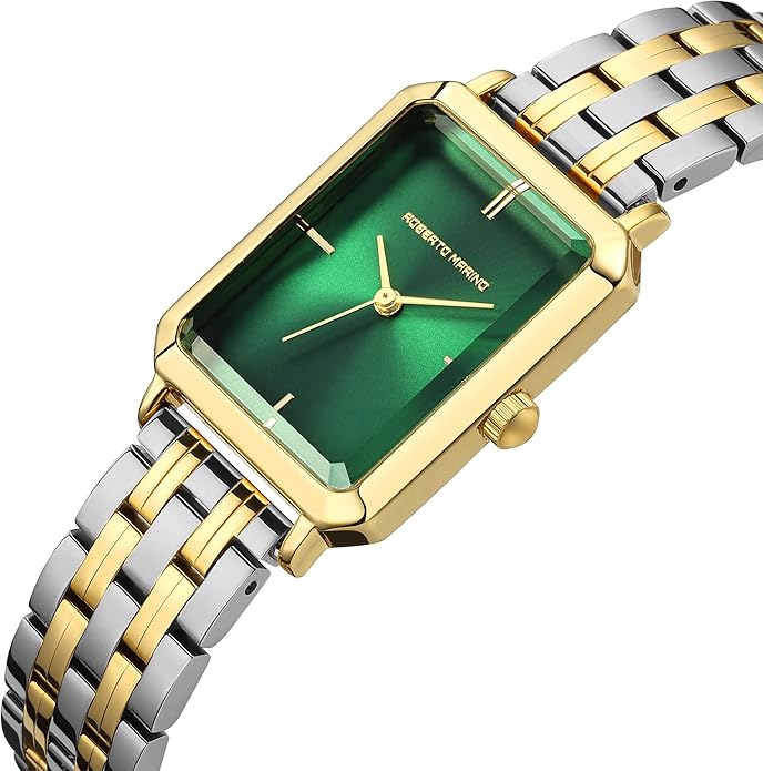 Roberto Marino RM1982 Women’s Luxury Watch Rectangular Gold – Japanese Quartz Movement, Vintage Stainless Steel Design, Silver Dial, Elegant Dress Timepiece, 3ATM Water Resistant – Reloj para Mujer
