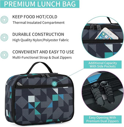 rickyh style Lunch Box with Padded Liner, Spacious Insulated Lunch Bag Durable Thermal Lunch Cooler Pack with Strap for Men Women Boys Girls Adults School Sports Beach Picnic Work Camp,2 Pocket