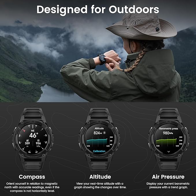 KOSPET Tank S2 Smart Watch for Men Women GPS, 5ATM Waterproof, Pressure/Altitude/Compass, 1.32" AMOLED Display Fitness Tracker(Answer/Make Call), AI Voice Assistant, 24H Sleep/Hear Rate Monitor