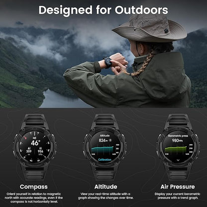 KOSPET Tank S2 Smart Watch for Men Women GPS, 5ATM Waterproof, Pressure/Altitude/Compass, 1.32" AMOLED Display Fitness Tracker(Answer/Make Call), AI Voice Assistant, 24H Sleep/Hear Rate Monitor