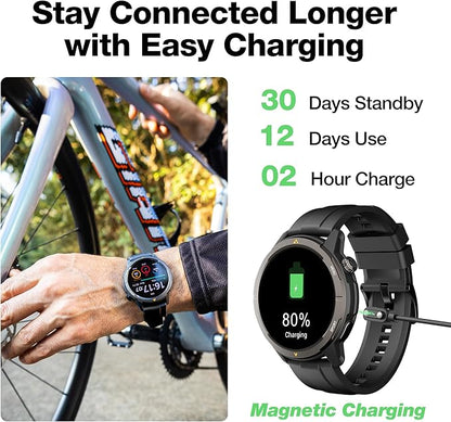 AGM Legion Rugged Smart Watch for Men, 1.43" HD AMOLED Touchscreen, Bluetooth Calling, 5 ATM & IP68, Sports Modes, Barometer & Altimeter, DIY Dials, 24/7 Heart Rate/SpO2/Sleep Monitor for iOS Android