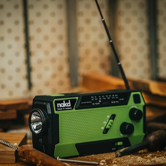 Hand Crank Weather Emergency Radio: Dynamo, Solar, USB and Battery Powered - Upgraded 14800mWh Battery, Flashlight, NOAA Storm Alert, SOS Alarm, 3 External Charger Cables - Cell Phone Emergency Power
