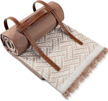 Waterproof Picnic Blankets Outdoor Blanket Foldable 2 in 1 Double Layer Sandproof Beach Mat with Carry Strap for Camping Lawn Park Beach Grass(Khaki,71 x 71 Inches)