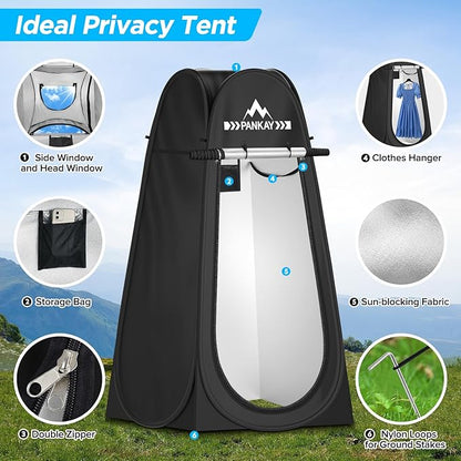 PANKAY Portable Toilet with Pop up Privacy Tent, X Large Camping Toilet Portable Potty for Adults, Outdoor Shower Tent Changing Room, Instant Pop Up, Washable Foldable Camp Toilet Kit with Carry Bag