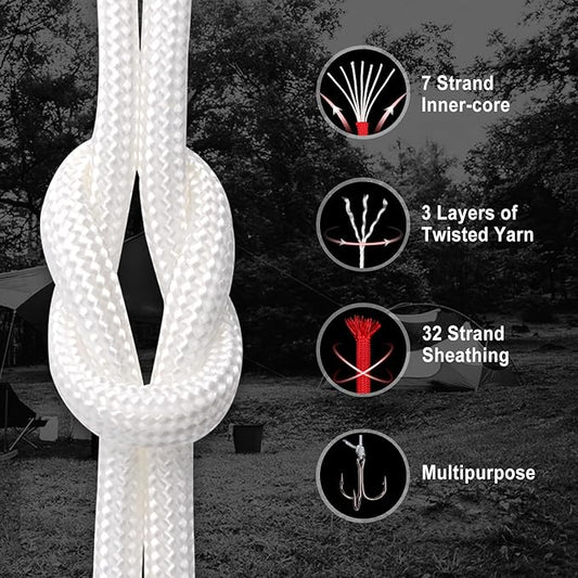 WEREWOLVES Paracord Rope, 7 Strand Type III Parachute Cord 4mm 100ft / 200ft for Crafting, DIY Projects, Survival Bracelets (White, 200 ft)