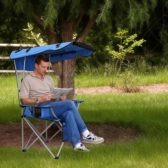 PLKO Camping Chairs with Canopy, Portable Quad Lawn Chair for Adults, Folding Recliner Chair with Cup Holder Outdoor Events and Shade- Support 330 LBS