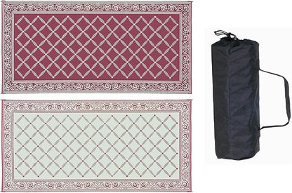 Stylish Camping 119185 9-feet by 18-feet Reversible Mat, Plastic Straw Rug, Large Floor Mat for Outdoors, RV, Patio, Backyard, Picnic, Beach, Camping (Burgundy/Beige)