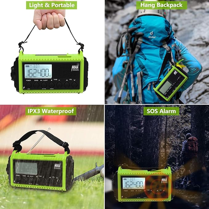 Raynic Emergency Weather Radio, 5000mAh/18500mWh Weather Radio, Portable Solar Hand Crank Radio with AM/FM/SW/NOAA, Cell Phone Charger, Headphone Jack, Flashlight and SOS Siren