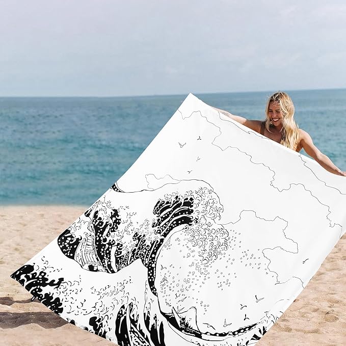 Beach Blanket, Waterproof Sandproof Beach Mat with 4 Stakes & 4 Pockets, 78''×86'' Lightweight Outdoor Picnic Blanket for Travel, Camping, Hiking