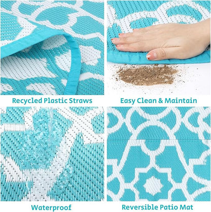 HEBE Outdoor Rug 8ft for Patios Waterproof Clearance Reversible Patio Mat Plastic Straw Rug RV Camping Mat Outside Area Rug Carpet for Camping RV,Porch,Deck,Balcony,Camper,Backyard