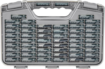 Ontel Battery Daddy Storage & Organizer Case with Tester, Stores & Protects Up to 180 Batteries, Double-Sided, Durable Design W/Clear Locking Lid, Secure Latches & Portable Carrying Handle- Warm Grey
