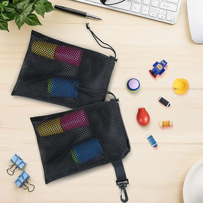10 PCS With Clips Mesh Drawstring Bags, Portable Nylon Storage Bags for toy,Sports Storage,Outdoor activities etc. (5.9x7.9in)