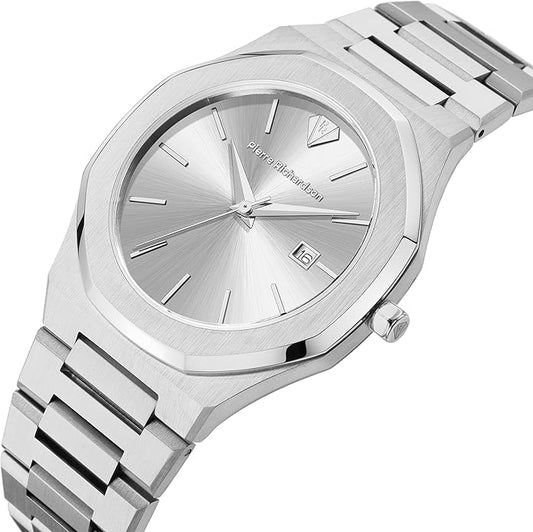 PIERRE RICHARDSON PR5428 Men’s Luxury Watch – Japanese Quartz Movement, Stainless Steel, 41mm, 5ATM Water Resistant, Scratch-Resistant Sapphire Crystal Glass – Classic Dress Watch for Men