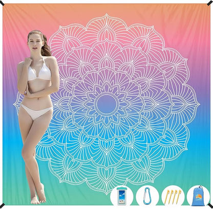 Beach Blanket Waterproof Sandproof 1-7 Adult Oversized 78 '' × 81 '' Lightweight Durable Compact Sand Free Beach Mat for Travel Camping Hiking Picnic Blanket Extra Large