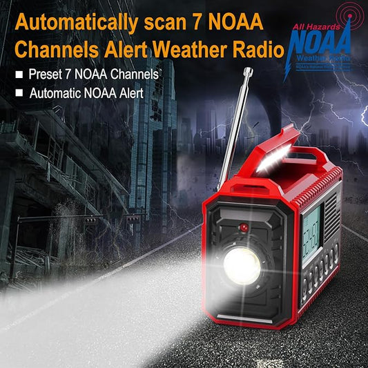 Raynic Emergency Radio, 5000mAh/18500mWh Weather Radio, Solar Hand Crank Emergency Radio with AM/FM/SW/NOAA, Cell Phone Charger, Headphone Jack, Flashlight, Type-C Charging and SOS Siren for Hurricane