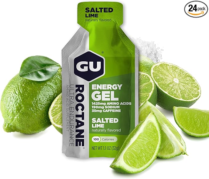 Gu Energy Roctane Ultra Endurance Energy Gel, On-The-Go Sports Nutrition for Running, Biking, Hiking or Skiing, Salted Lime, 24-Count