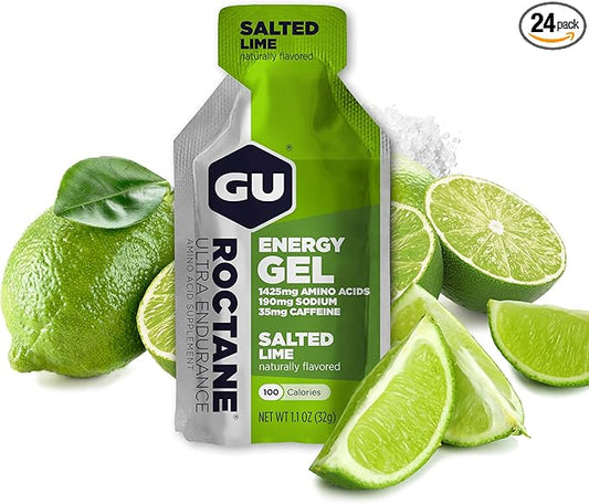 Gu Energy Roctane Ultra Endurance Energy Gel, On-The-Go Sports Nutrition for Running, Biking, Hiking or Skiing, Salted Lime, 24-Count
