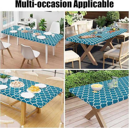 Smiry Rectangle Picnic Table Cover, Waterproof Elastic Fitted Camping Tablecloths for 4 Foot Tables, Wipeable Flannel Backed Vinyl Tablecloth Protector for Indoor, Outdoor (Turquoise, 30x48 Inches)