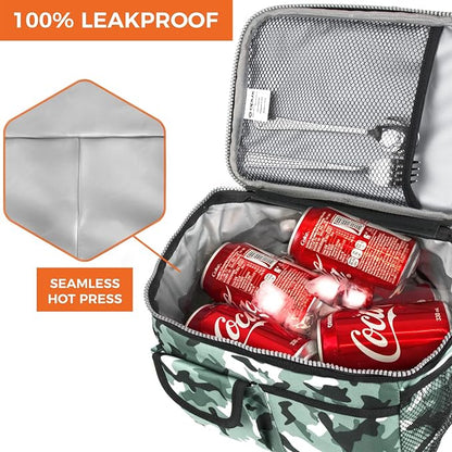 opux Insulated Lunch Bag for Men Women, Leakproof Camo Green Lunch Box for Work, Portable Soft Lunch Cooler Bag with Shoulder Strap, Adult Lunchbox Lunch Pail for Kid Boy Girl School, 14 Can/8L