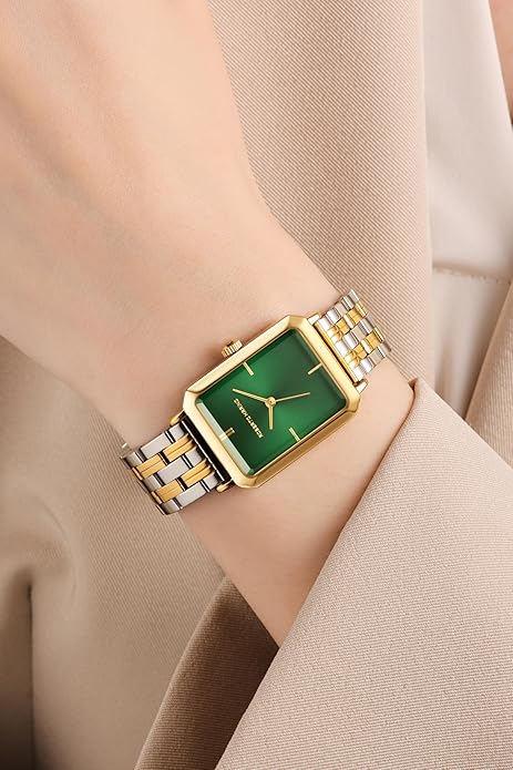 Roberto Marino RM1982 Women’s Luxury Watch Rectangular Gold – Japanese Quartz Movement, Vintage Stainless Steel Design, Silver Dial, Elegant Dress Timepiece, 3ATM Water Resistant – Reloj para Mujer