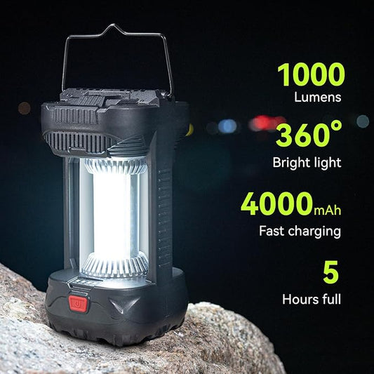 AlpsWolf 1000 Lumens Rechargeable Camping Lantern - 4000mAh Phone Charger, IPX4 Waterproof, 4 Light Modes & SOS Strobe, LED Flashlight Lantern for Camping, Power Outage, Emergencies (2 Pack-Black)