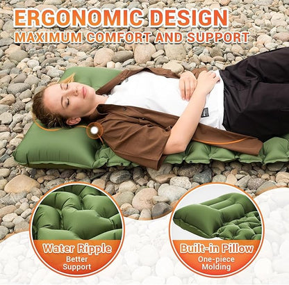KingCamp Self Inflating Camping Mattress with Built-in Foot Pump, Connectable Durable Inflatable Sleeping Mat with Pillow, Compact Camping Air Mattress for Hiking