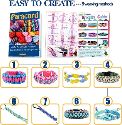 MONOBIN Micro Paracord，2mm 10Colors 20FT Paracord Combo Kit with Paracord Instructions and Charms for Making Paracord Bracelets, Lanyards, Jewelry Making