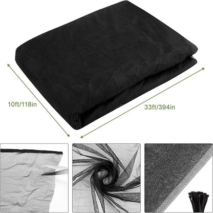 Unves Garden Mosquito Netting, 33 x 10 Ft Mosquito Net for Patio, Insect Pest Barrier Bird Netting Mesh for Garden, Soft Plant Covers Protect Vegetables Fruits from Birds Bugs, Hexagonal Mesh, Black