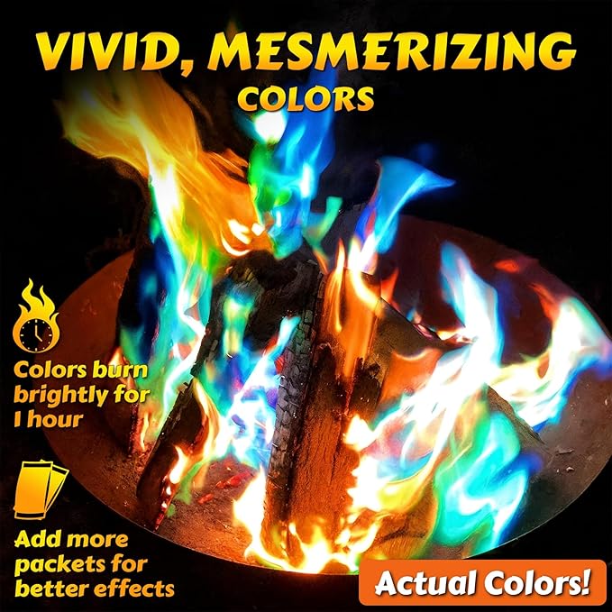 HGD (50 PCS) Magic Campfire Fire Color Changing Packets for Fire Pit, Indoor/Outdoor Fireplace, Bonfire - Rainbow Magical Flame, Camping Accessory, Compatible with Wood