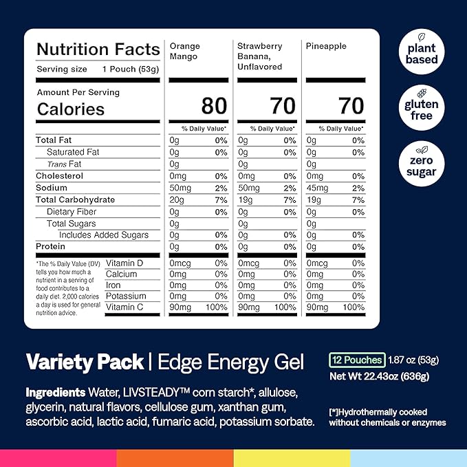 UCAN Edge Energy Gel Shots, Variety Pack (12, 2 Ounce Packets) for Running, Training, Workouts, Fitness, Cycling, Crossfit | Sugar-Free, Vegan, & Keto Friendly Energy