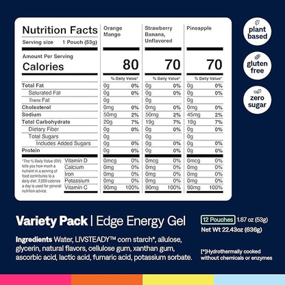 UCAN Edge Energy Gel Shots, Variety Pack (12, 2 Ounce Packets) for Running, Training, Workouts, Fitness, Cycling, Crossfit | Sugar-Free, Vegan, & Keto Friendly Energy