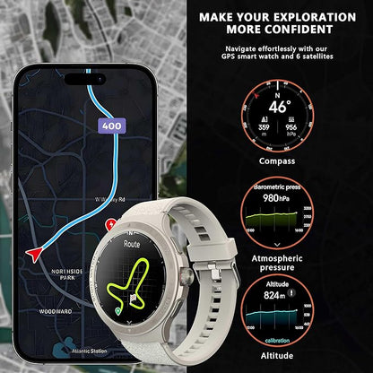 Military Smart Watch with Heart Rate Monitor/Compass/Flashlight/GPS, 1.43" Smartwatch with 170+ Sport Modes,5ATM Waterproof Fitness Watch for Men & Women, Compatible iOS Android (Silver)