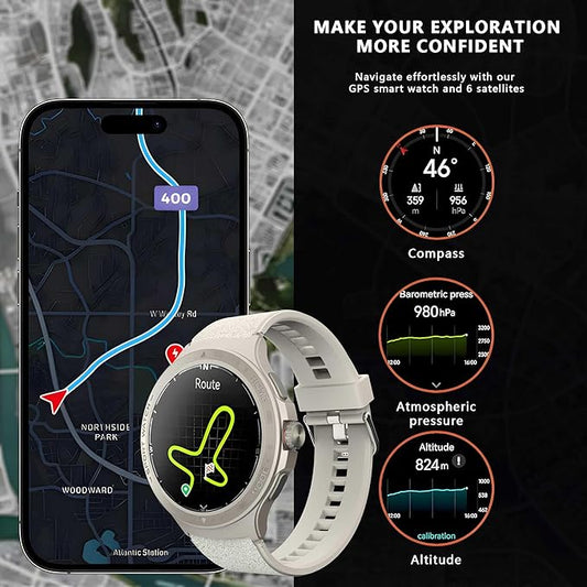 Military Smart Watch with Heart Rate Monitor/Compass/Flashlight/GPS, 1.43" Smartwatch with 170+ Sport Modes,5ATM Waterproof Fitness Watch for Men & Women, Compatible iOS Android (Silver)