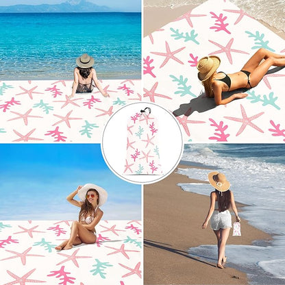 Beach Blanket Waterproof Sandproof Oversized, 9X10 Ft Extra Large Beach Mat Sand Free, Lightweight Compact Foldable Picnic Blankets w/ 4 Stakes & Pockets for Camping, Travel, Beach Vacation Essential