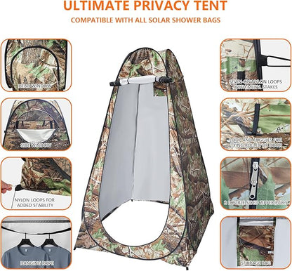 Camping Shower Tent,Pop Up Privacy Tent with Solar Shower Bag,Waterproof Pop Up Shower Tent for Portable Outdoor Toilet Shower Changing Room Sun Shelter Camping (Black/Camouflag/Green)