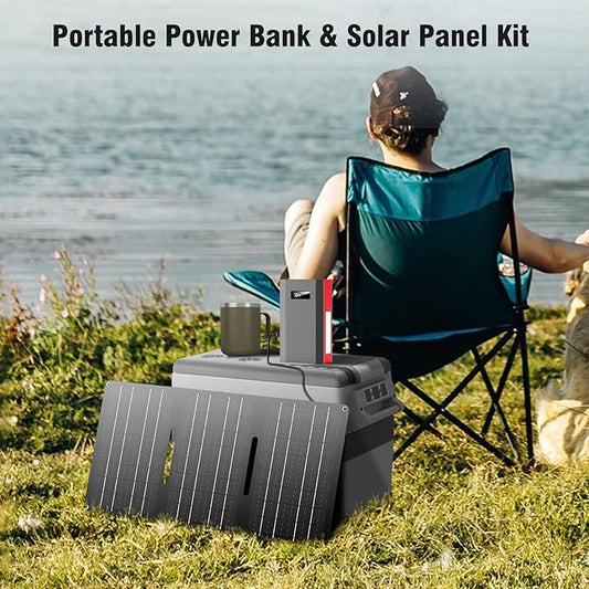 Portable Solar Power Bank with AC Outlet 65W 110V External Battery Pack, 24000mAh Portable Laptop Charger with Foldable Solar Panel 30W for Outdoor Smart Device Camping Hiking Trip Off Grid Backup