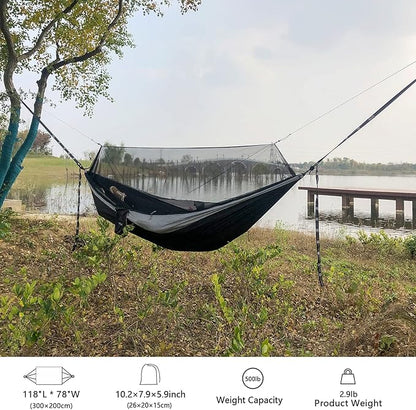 Sunyear Hammock Camping with Rain Fly Tarp and Net, Portable Camping Hammock Double Tree Hammock Outdoor Indoor Backpacking Travel & Survival, 2 Tree Straps,100% Waterproof