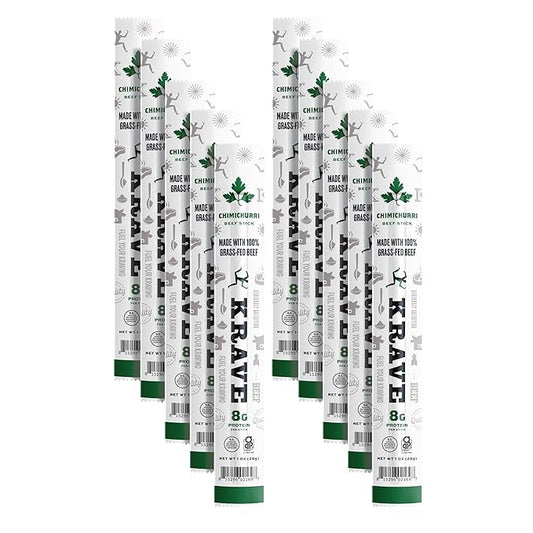 Krave, Beef Sticks (1 Ounce Sticks, Pack of 10) - 100% Grass Fed Beef, 100 Calories Per Stick, Good Source of Protein (10 Pack, Chimichurri)