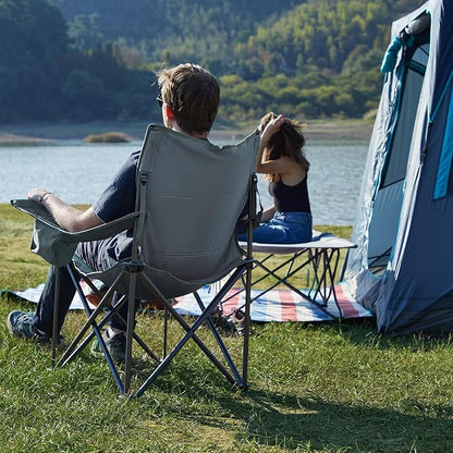 TIMBER RIDGE Oversized Folding Camping Chair for Adults, Support 550 LBS Heavy Duty with Cup Holder Side Pocket for Camping, Lawn, Picnic, 2 Pack(Grey)